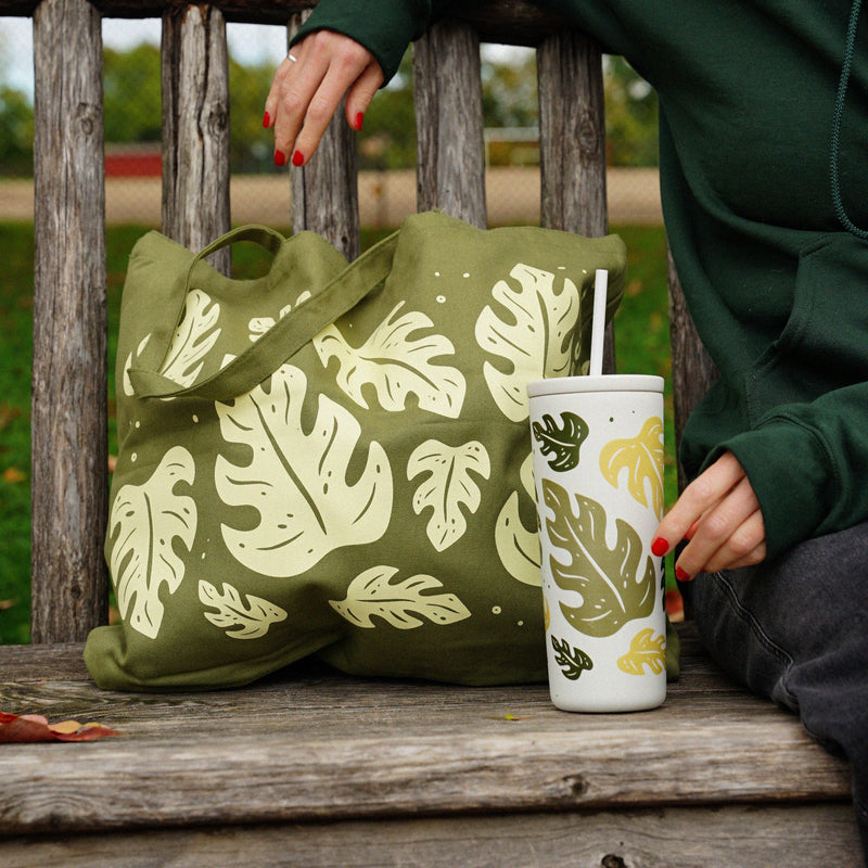 White 20oz Monstera Straw Tumbler